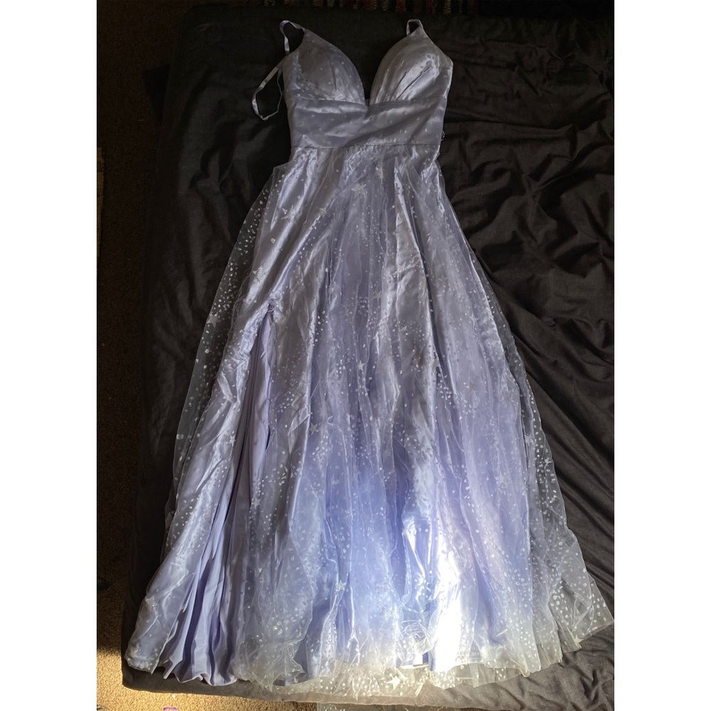 starry lavender prom dress